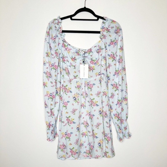 NWT Faithfull the Brand Ira Mini Dress in Juliette Blue Floral Print Size M